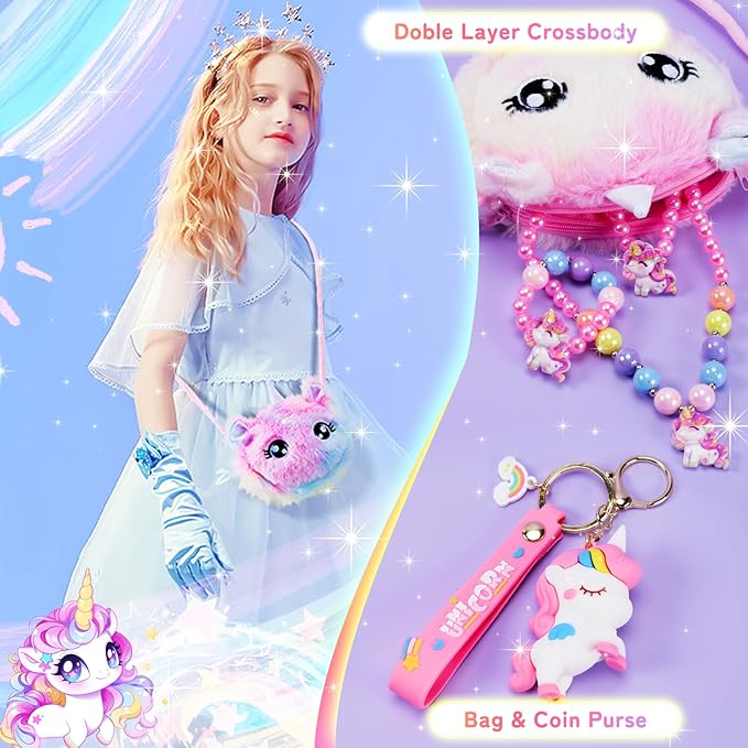 13PCS Unicorns Gifts for Girls Kids Toys 3 4 5 6 7 8 9 10 Years Old with Stationery Plush Diary with Lock/Glowing Blanket/Eye Mask/Crossbody Bag Teen Girl Birthday Christmas Unicorn Toy