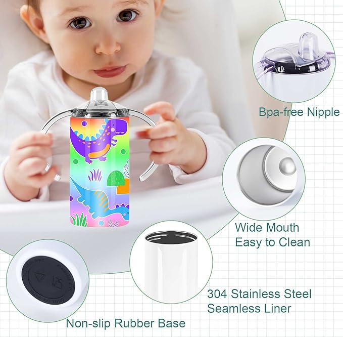 12 Oz Sublimation Sippy Cup 4 Pack, Kids Sublimation Sippy Tumblers, Stainless Steel Sublimation Todder Water Bottle
