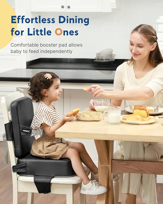 HOMEAL Booster Seat for Kitchen Chair - Toddler Booster Seat for Dining Table - Dining Seat with Adjustable Straps - Non-Slip Base & Breathable Fabric - Dark Gray