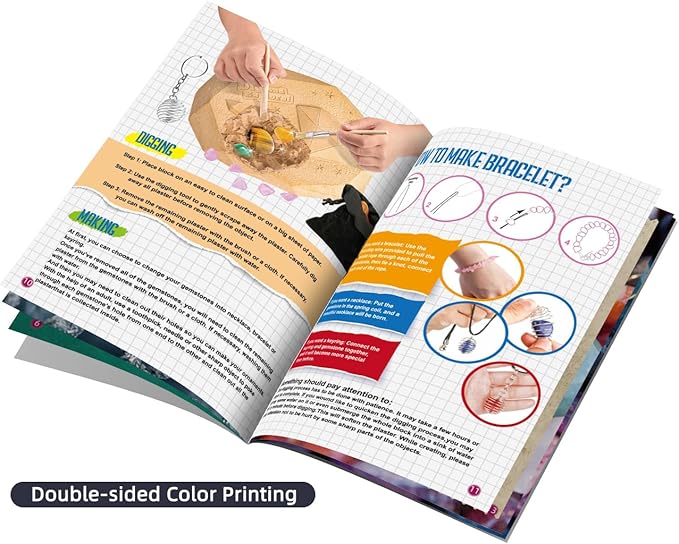 12PCS Gemstone Dig Kit for Kids – Dig Up Gems & Make Necklaces, Bracelets, Keychains – STEM Crystal Jewelry Craft Kit with Safety Goggles – Gift for Girls & Boys Ages 6 7 8 9 10 11 12