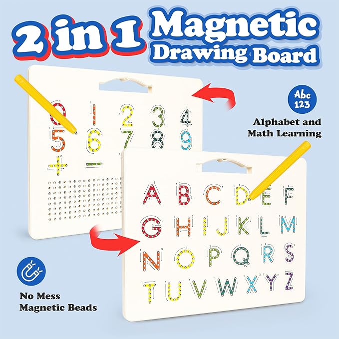 2 in 1 Magnetic Number Tracing Board, Magnetic Drawing Board Numbers 1-20 Writing Board Preschool Handwriting Learning Toys Alphabet & Math STEM Educational Toy for Toddlers Kids