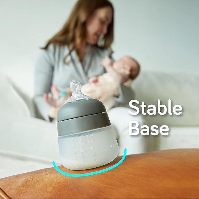 Nanobebe Flexy Silicone Baby Bottle, Anti-Colic, Natural Feel, Non-Collapsing Nipple, Non-Tip Stable Base, Easy to Clean 4-Pack, Pink/White, 5 oz