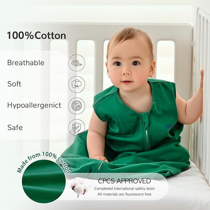 JELLYMONI Baby Sleep Sack 12-18 Months 100% Cotton Wearable Blanket, 0.5 TOG Soft Lightweight Toddler Sleeping Sack 3 Pack 2-Way Zipper Newborn Sleep Sacks