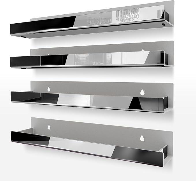 4 Pack 15 Inch Black Reflective Acrylic Shelves, Black Floating Shelves, Modern Sunglasses Essential Oil Picture Ledge Display Toy Storage Shelf