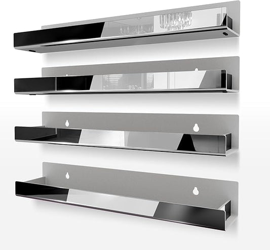 4 Pack 15 Inch Black Reflective Acrylic Shelves, Black Floating Shelves, Modern Sunglasses Essential Oil Picture Ledge Display Toy Storage Shelf