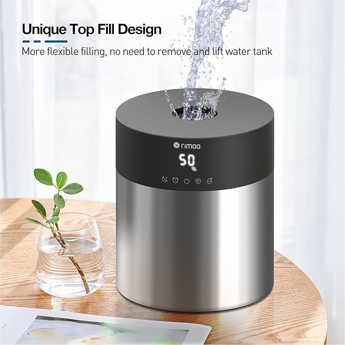 4.5L Humidifiers for Bedroom Large Room, Ultrasonic Cool Mist Humidifier with Stainless Steel Tank for Boiling Cleaning, Top Fill Humidifier with Smart Humidistat & Timer, Sleep Mode