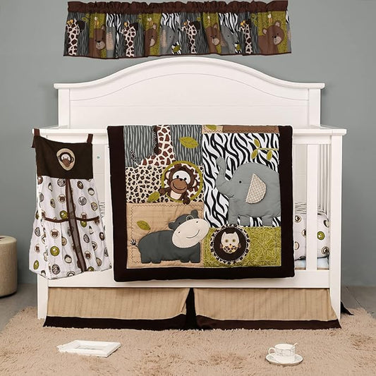 7 PCs Forest Animal Nursery Crib Bedding Set Baby Boy Elephant Giraffe Bear Cot Bedding Set