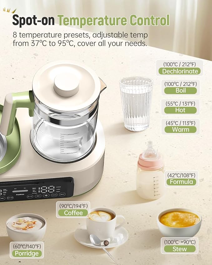 Feekaa Multifunctional Baby Bottle Warmer, Steamer and Dryer, 44oz Baby Formula Kettle Combo, Bottle Warmer for Breastmilk with Temperature Control, Water Warmer for Baby Formula, Electric Milk Warmer