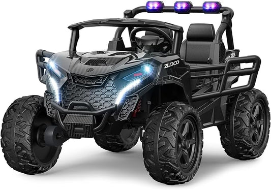 24V 2 Seater Ride on Car Truck, 4x200W, EVA Tires, 4WD/2WD, Rainbow Lights, Remote Control, Shock Absorbers, Bluetooth, Ride On UTV Toy for Kids Ages 3-8, Black