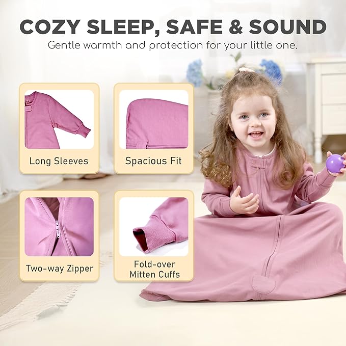 Mama Cheetah Baby Sleep Sack with Sleeves, 0.5 TOG Organic Cotton Wearable Blanket and Two-Way Zipper, Swaddle Transition Long Sleeve Sleeping Bag for Newborn Infant Toddler, 24-48 Months