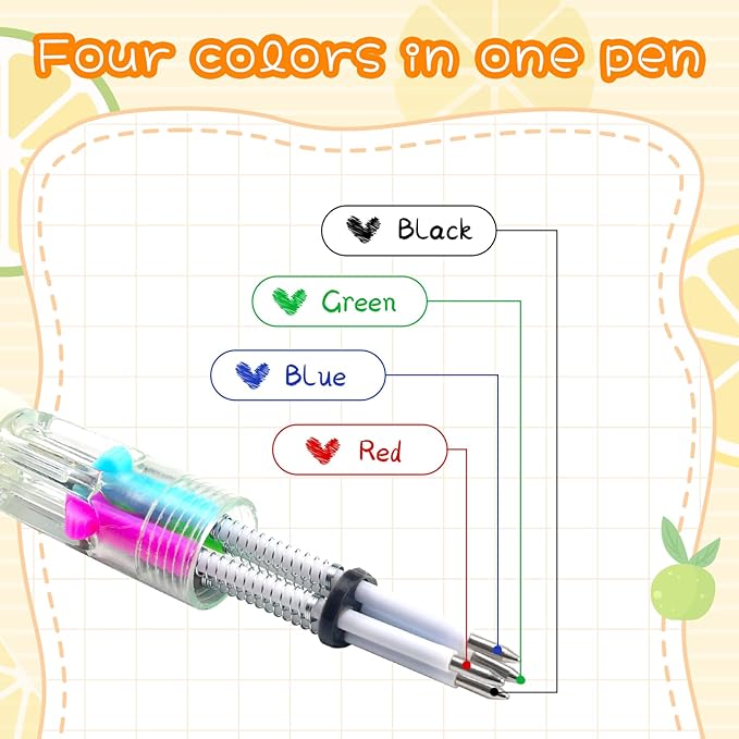30Pcs Mini Multicolor Pens in One 4-in-1 Cute Pens Bulk for Kids, Ballpoint Pen for Birthdays and Children's Parties, Fun Gifts Assorted Ink Kawaii Pen(Fruits and Animals)