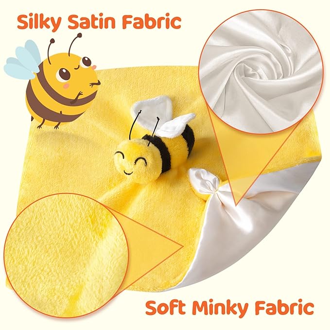 Pro Goleem Bee Loveys for Babies Soft Security Blanket Baby Snuggle Toy Stuffed Animal Blanket Unisex Lovie Baby Gifts for Infant and Toddler Yellow 12 Inch