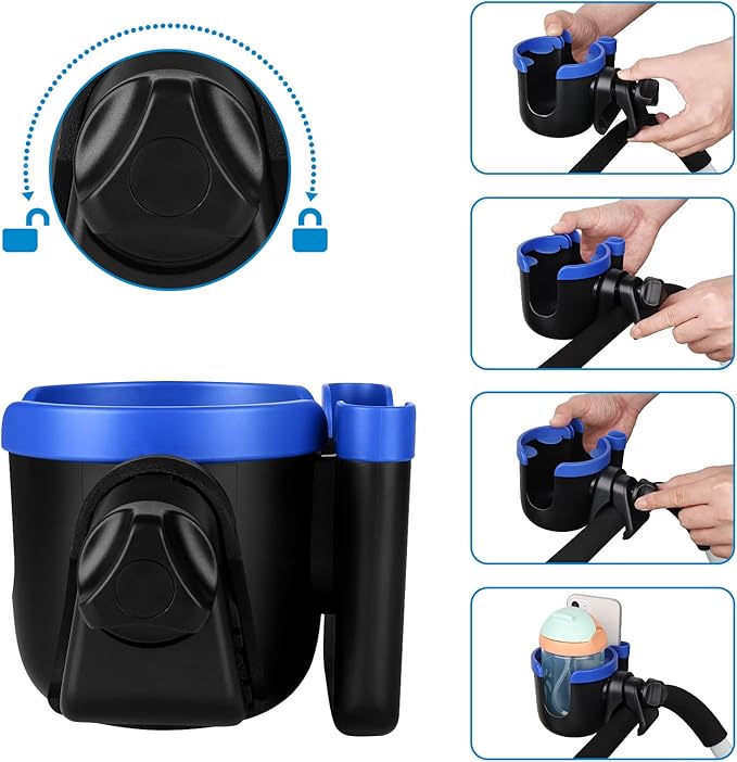 Accmor Stroller Cup Holder with Phone Holder, Bike Cup Holder, Universal Cup Holder for Uppababy Nuna Doona Strollers, 2-in-1 Cup Phone Holder for Stroller, Bike, Wheelchair, Walker, Scooter