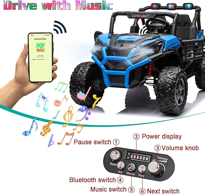 4WD Ride On Car with Remote Control,24V 2Seater Kids Electric Toy Off-Road Truck for Kids,Ride on Buggy for Side by Side(Blue)