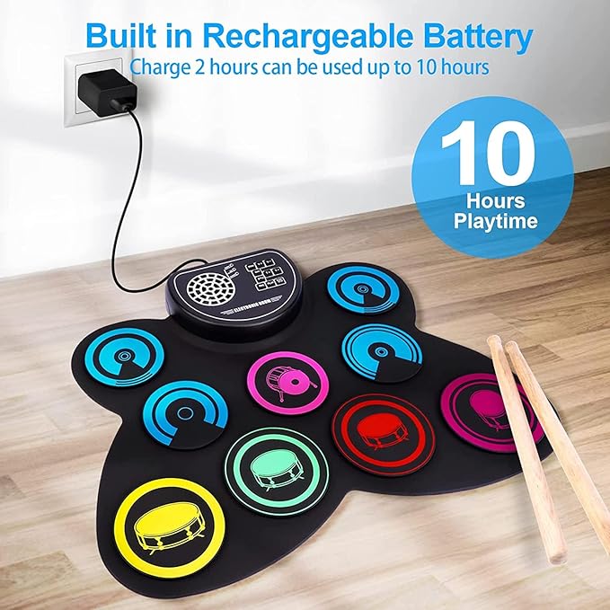 9-Pads Electronic Drum Set with Headphone Jack Speaker Drumsticks & Pedals, Holiday Gifts for Kids