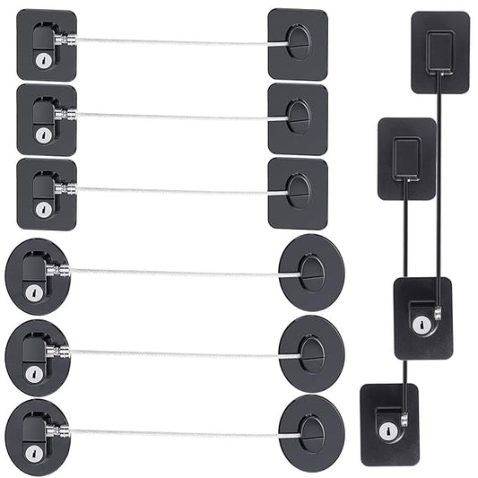 8 Pieces Refrigerator Locks for Children Adults with 10 Keys, Fridge Lock, Freezer Door Safety Cabinet Lock and Child Safety Cabinet Locks with Strong Adhesive (Black)