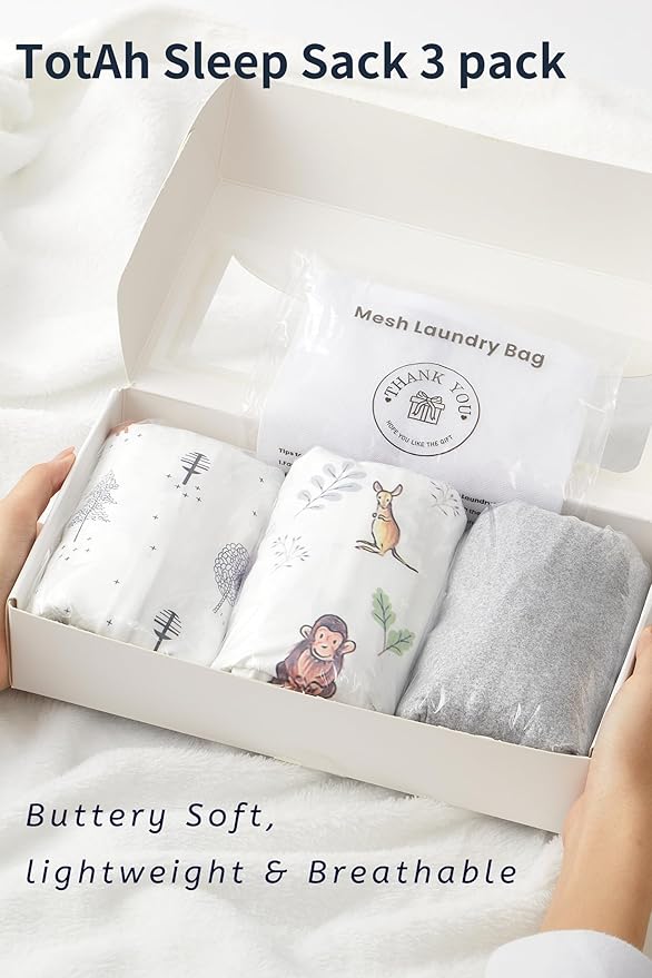 TotAha Baby Sleep Sacks 3-Pack, Stretchy, Silky Comfort, Buttery Soft, Swaddle Transition Sleeping Bag, 2-Way Safe Zippers, Wearable Blanket Baby Sleep Bag for 6-12-15 Months 0.5 TOG