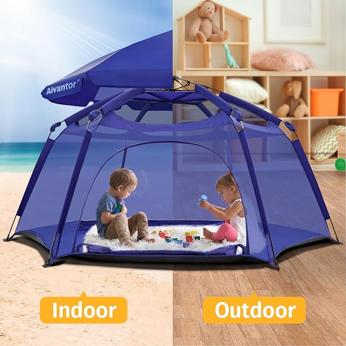 Alvantor Baby Playpen Play Yard 84"x84"x44”Large Kids Tents Pop Up Play Tent Indoor Outdoor Playhouse for Babies Toddlers Children Camping Playground Beach, 36-96 Months, Navy