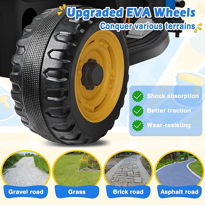 24V Ride On Tractor w/Tiltable & Detachable Trailer, 2x65W Motors, EVA Tires, Remote Control, Bluetooth, Shifter, Music, Electric Car for Kids Ages 2-5, Blue