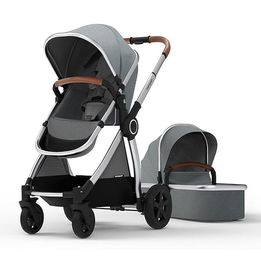 Mompush Ultimate 2 Baby Stroller for Infant and Toddler with Newborn Mode and Reversible Seat, All-Terrain Stroller with All-Wheel Suspension, Includes Car Seat Adapter and Large Storage Basket