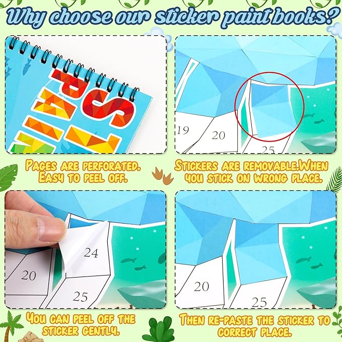 90shine 4PCS Sticker Books for Kids Ages 4-8 Includes Underwater Pet Dinosaur Rainbow Themed Multiple Designs Party Gift Create 44 Pictures