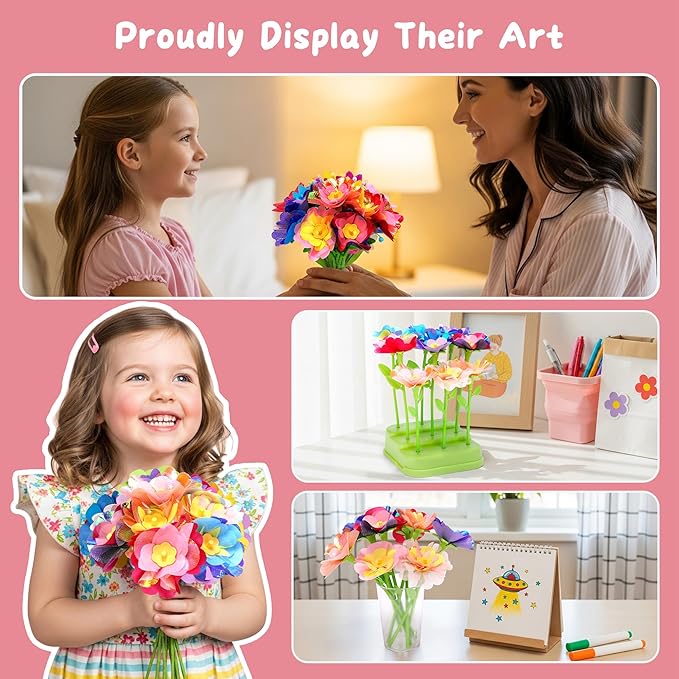 Aboofx Fabric Flower Bouquet Toys for Girls 3 4 5 6 7 8 Years Old, Flower Making Kit for Kids Age 3 4 5 6 7 8, Educational DIY Flowers Press Craft Kit Toy for Girls Birthday Holiday Party Xmas Gifts