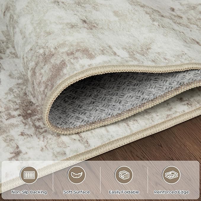 5x7 Area Rugs for Living Room Rug Washable: Modern Rug for Dining Room Bedroom Carpet Non Slip Low Pile 5 by 7 Indoor Abstract Nursery Home Office Beige