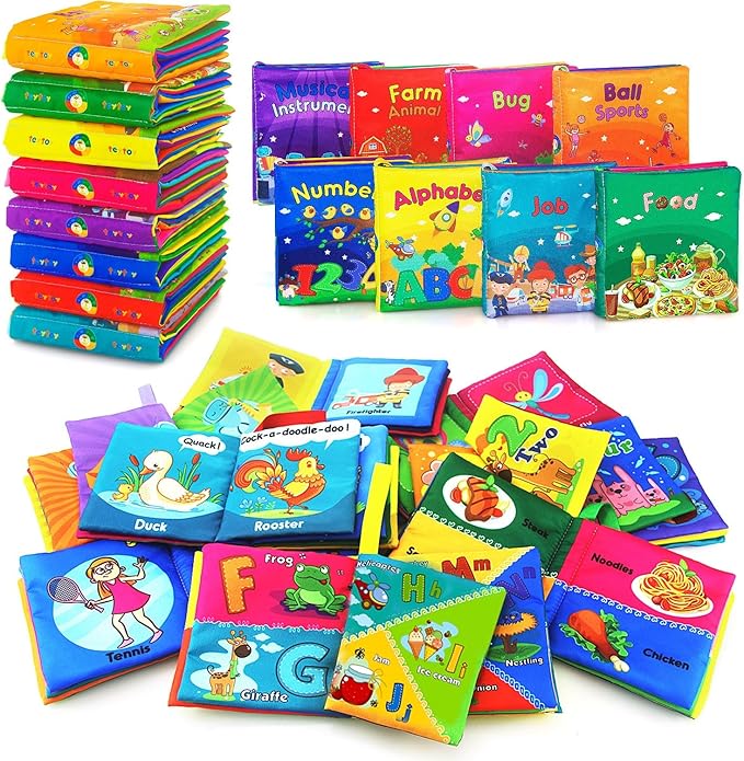 8PCS Baby Bath Books Set with Crinkle Sound, Soft Sensory Early Learning Toys for Newborns & Infants, Washable Teething Educational Activity Toy ﻿