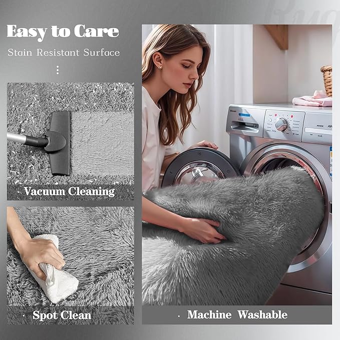 8x10 Area Rug for Living Room: Fluffy Shag Soft Washable Rugs Large Fuzzy Plush Indoor Carpet for Bedroom Nursery Playroom Kids Girls Boys Room (Grey, 8'x10')