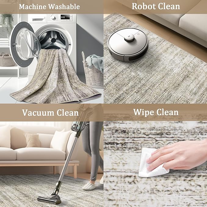 9x12 Area Rug Living Room Rugs - Washable Rug Large Modern Abstract Soft Thin Carpets Indoor Floor No Slip Vintage Carpet for Bedroom Under Dining Table Nursery Home Office Decor Nature