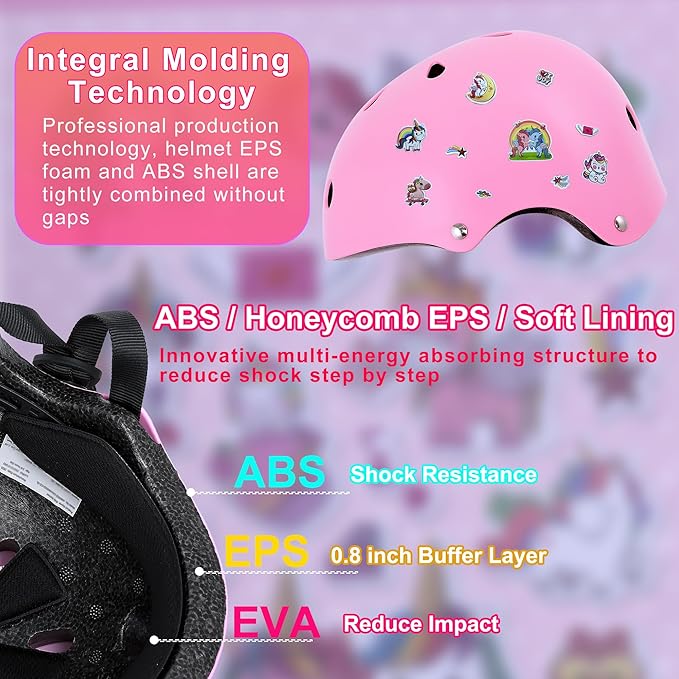 Kids Bike Helmet with DIY Stickers and Knee Pads Elbow Pads Wrist Guard Set for Ages 3-8-14 Toddler Boys Girls Helmet for Roller Skates Cycling Skateboarding Bicycle Scooter