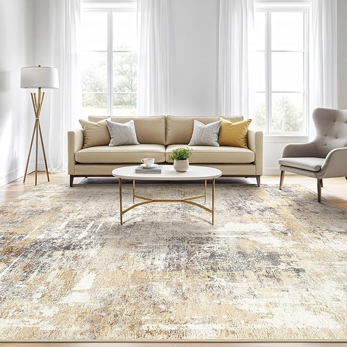 6x9 Area Rugs Living Room: Large Washable Abstract Modern Soft Rug Stain Resistant Indoor Floor Non Slip Accent Carpet for Bedroom Nursery Playroom Dining Room Office Dorm Home Decor- Gray Gold