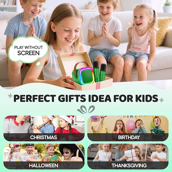 IROO Mini Karaoke Machine for Kids, 2025 TOP Toys Birthday Gifts Ideas for Girls Ages 4, 5, 6, 7, 8, 9, 10, 12+ Years Old, Portable MP3 Player with 2 Wireless Mics for Party