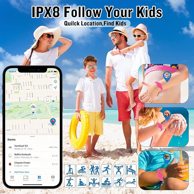 2 Pack Waterproof AirTag Bracelet for Kids, Hidden Silicone Wristband for AirTag, GPS Tracker Case for Air Tag Holder Strap Band for Child Toddler, Secure Anti-Loss Protection(Luminous)