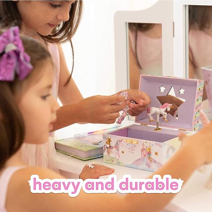 Jewelkeeper Musical Jewelry Box for Girls with Spinning Unicorn, Glitter Rainbow and Stars Design Music Box for Necklace, Earrings, and Accessories, Plays The Beautiful Dreamer Tune