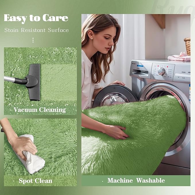 4x6 Area Rug for Living Room: Fluffy Shag Soft Washable Rugs Fuzzy Plush Indoor Carpet for Bedroom Nursery Playroom Dorm Kids Girls Boys Room (Sage Green, 4'x6')