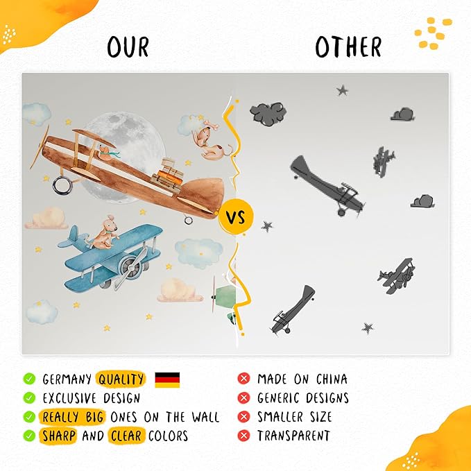 Hot Air Balloon Wall Decals by Lipastick - Peel and Stick Animal Stickers Raccoon, Fox, Koala, Panda for Kids Room, Nursery, Playroom, Bedroom - Playroom Wall Decals for Boys, Girls, Babies - M Size