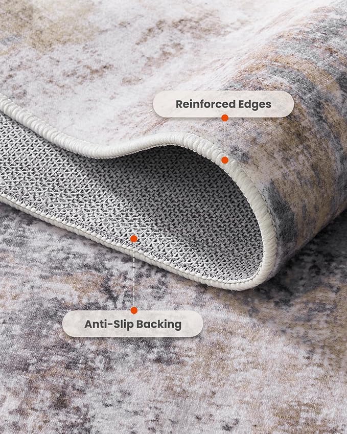 Amada 8x10 Area Rug, Modern Abstract Living Room Rug with Non-Slip Backing & Short Pile, Large Washable Rug with Abstract Pattern for Living Room, Bedroom and Dinning Room, Brown