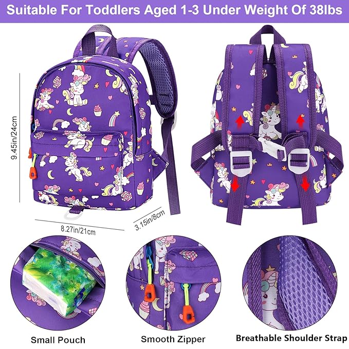 Accmor Toddler Harness Backpack Leash, Cute Baby Unicorn Backpacks with Anti Lost Wrist Link, Adorable Mini Child Backpack Leashes for Walking, Keep Kids Close Backpack Rope Tether Rein for Girls