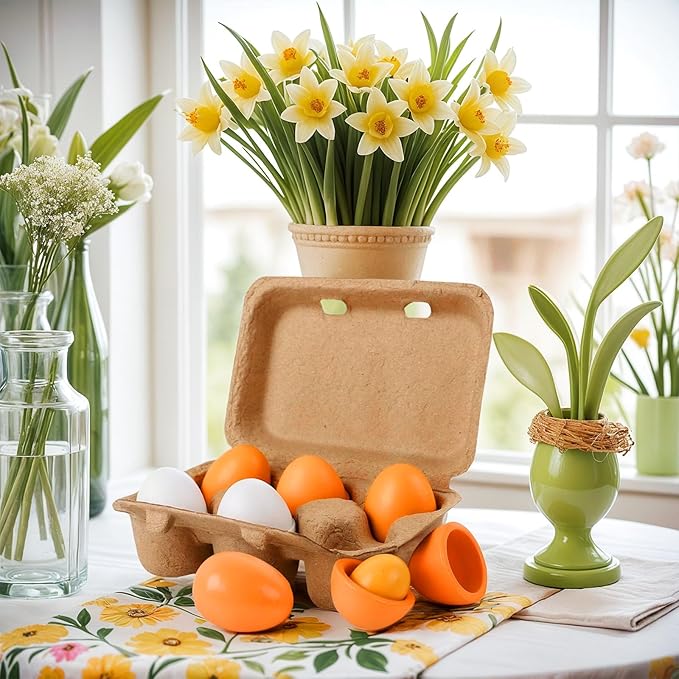 HANSGO Play Food Sets for Kids Kitchen, 6PCS Wooden Toy Food Pretend Play Egg Games for Children Cooking DIY Early Development Learning Skills