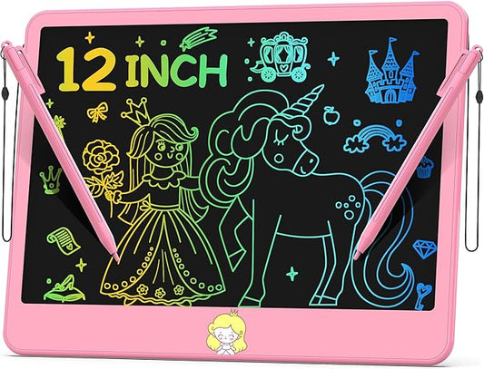 Hockvill LCD Writing Tablet for Kids 12 Inch, Toys for Boys Girls Drawing Pad for 3 4 5 6 7 Year Old Kids Toys, Toddler Erasable Doodle Board Travel Essentials, Children’s Day Gift for Kids - Pink