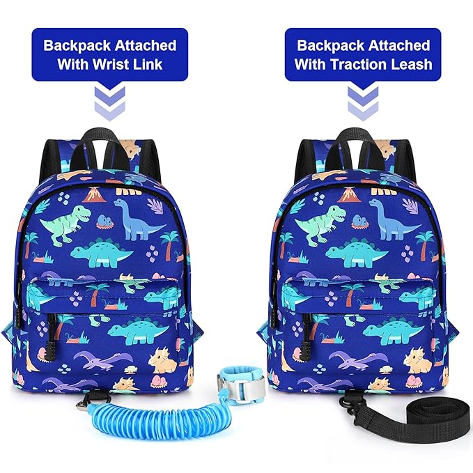 Accmor Toddler Backpack Leash, Cute Dinosaur Kids Backpack with Anti Lost Wrist Link, Mini Child Backpack Leash Walking Harness for Outdoor Travel, Adorable Backpack Tether for Baby Boys 1-3