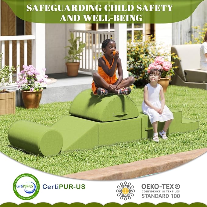 jela Foam Blocks 6Pcs Soft Play Equipment Waterproof Fabric, UV Resistant Toddler Climbing Toys Indoor& Outdoor Soft Play Climbing for Toddlers, Lightweight Climbing Blocks for Babies, Kids (Green)