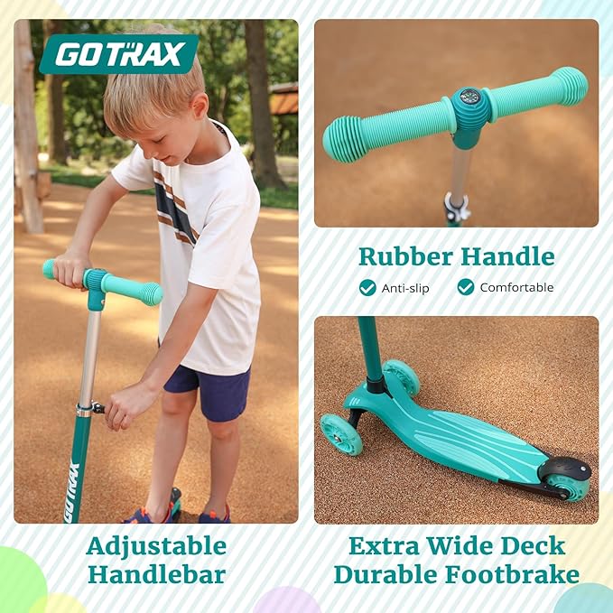 Gotrax KS1 Kids Kick Scooter, LED Lighted Wheels and 3 Adjustable Height Handlebars, Lean-to-Steer & Widen Anti-Slip Deck, 3 Wheel Scooter for Boys & Girls Ages 2-8 and up to 110 Lbs