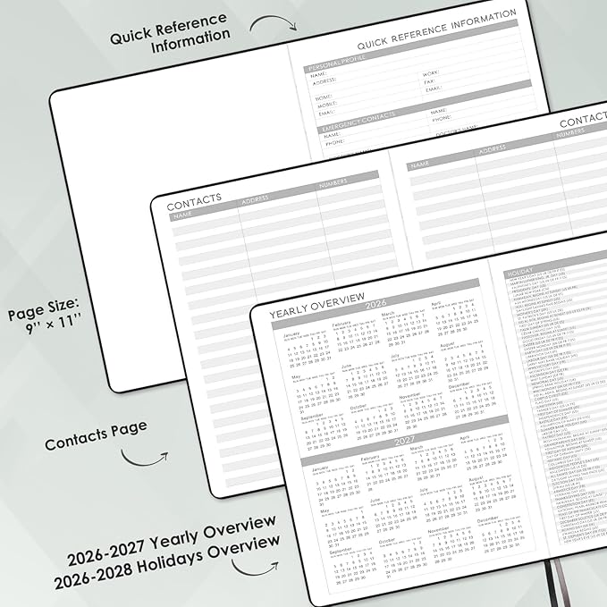 2026 Planner - 2026 Planner Weekly and Monthly, JAN 2026 - DEC 2026, Calendar Planner with Hardcover,Thick Paper, Back Pocket, Notes Pages, Pen Loop (9" x 11") - Black