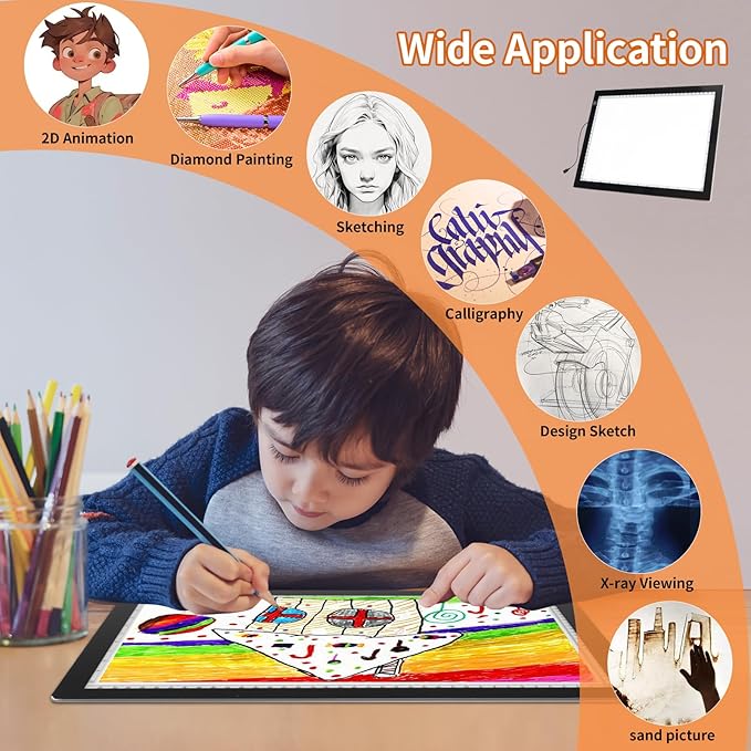 A4 LED Light Box for Tracing, elice Artist Drawing Lightbox Light Table Light Pad Light Copy Board, Up to 8000 Lux Super Bright Lightpad for Cricut Weeding Vinyl, Diamond Painting, Sketching (Black)