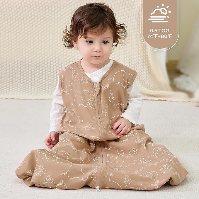 JELLYMONI Baby Sleep Sack 12-18 Months 0.5 Tog Wearable Blanket for Baby, 100% Cotton 3 Pack Infant Toddler Sleeping Sack Lightweight Soft 2-Way Zipper Sleepsack