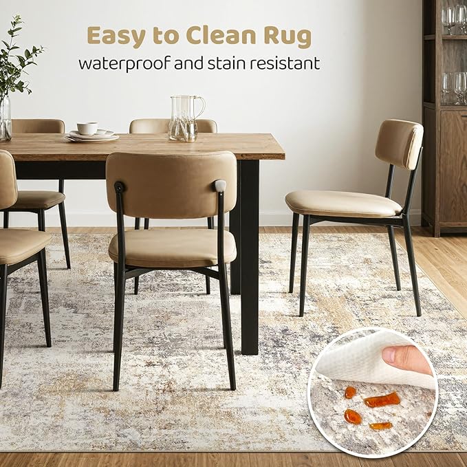 6x9 Area Rugs Living Room: Large Washable Abstract Modern Soft Rug Stain Resistant Indoor Floor Non Slip Accent Carpet for Bedroom Nursery Playroom Dining Room Office Dorm Home Decor- Gray Gold