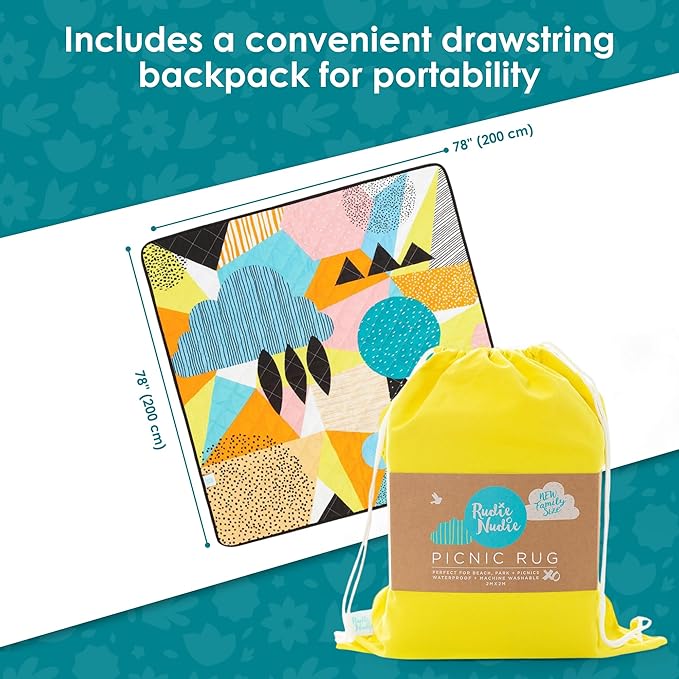 Jumbo Picnic Rug, Large Picnic Mat, 6'7" x 6'7", Outdoor Waterproof Picnic Blanket Beach Mat, Foldable & Waterproof, Picnic Blankets Ideal for Beach & Park, Outdoor Blanket, Happy Now