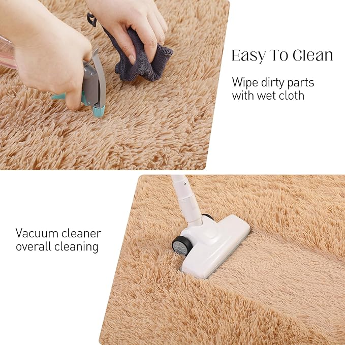 9x12 Area Rug, Fluffy Plush Carpet for Living Room, Bedroom, Nursery, Study, Kids Room - Soft Non-Slip Indoor Decor, Camel